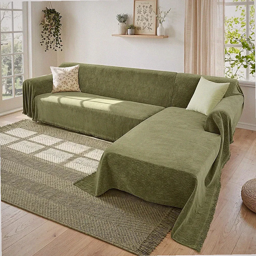 Sectional Couch Covers, 2 Pieces Washable L Shaped Couch Covers Sofa Blanket for