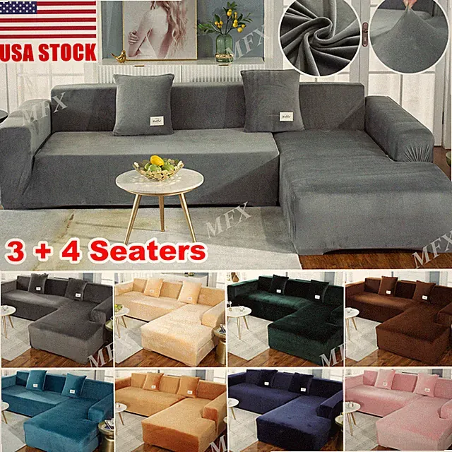 Sectional Couch Covers 3 + 4 Seater L-Shape Sofa Slipcovers with Pillowcase