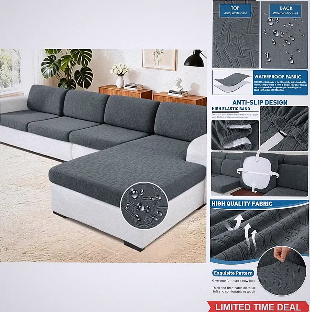 Sectional Couch Covers 4 Piece Waterproof Stretch Elastic Bottom L Shape Dark