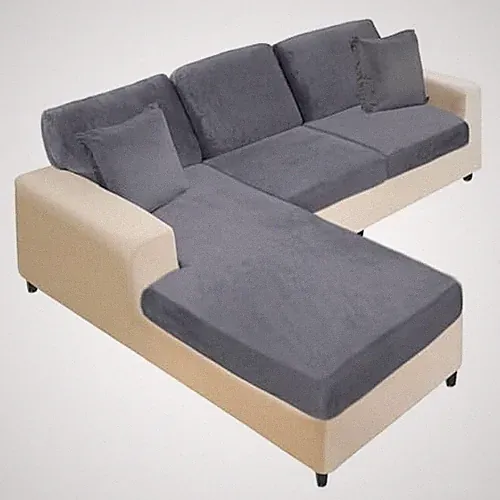 Sectional Couch Covers 6 Pieces Velvet 2 Seater+1 Chaise+3 Back Dark Grey