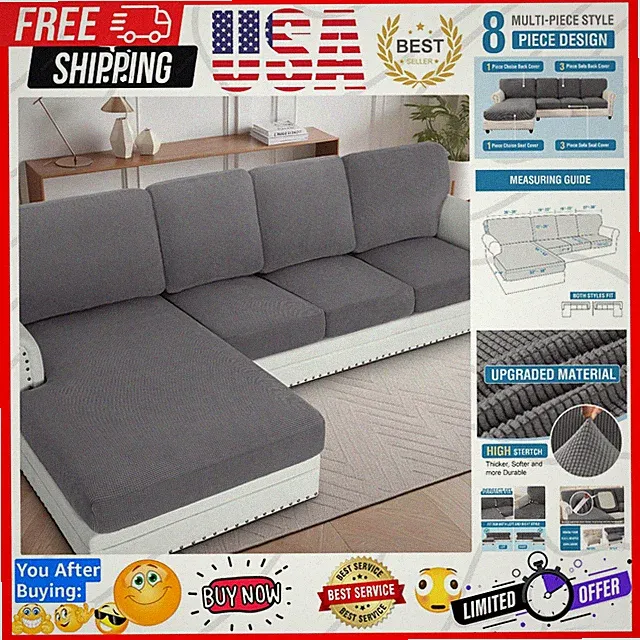 Sectional Couch Covers 8 Pieces Stretch Sofa Covers for Sectional Sofa Set Se...