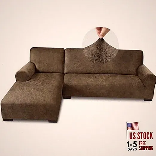 Sectional Couch Covers, Leather Look 3 Seat Sofa + 3 Seat Right Chaise Brown