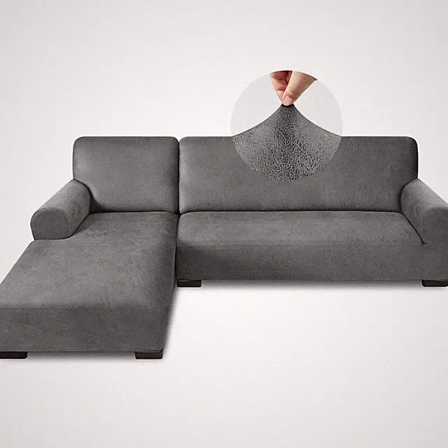 Sectional Couch Covers, Leather Look Sofa Cover L Shape 2PCS Soft Stretch Sli...