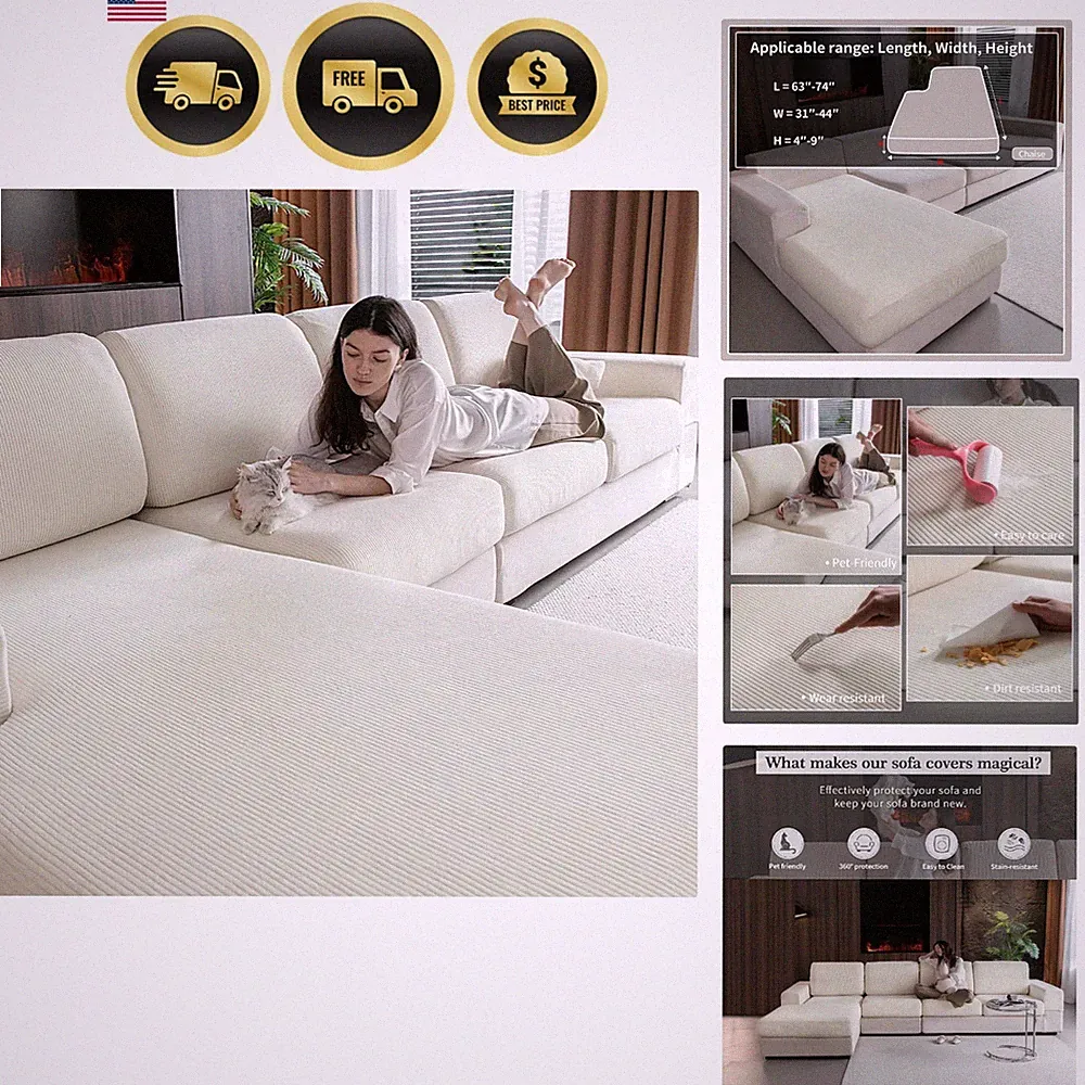 Sectional Couch Covers Sofa Slipcovers Stretch Washable Furniture Protector
