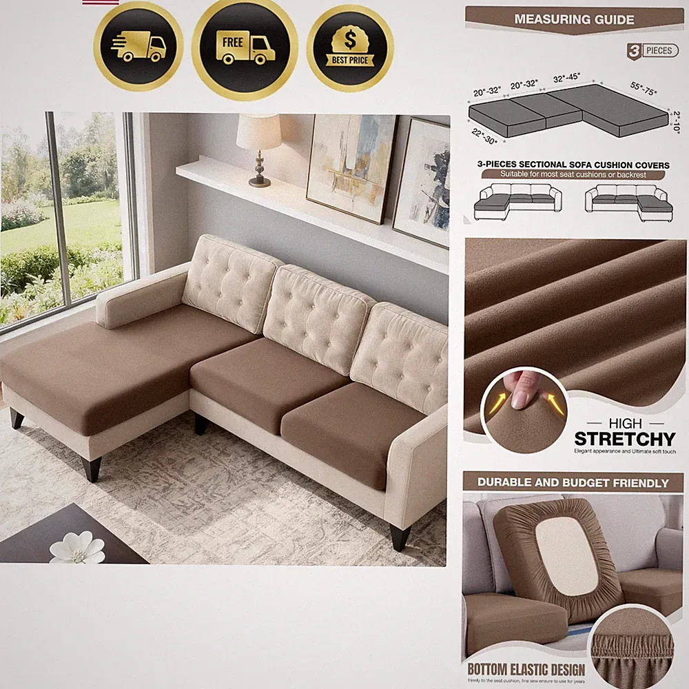 Sectional Couch Covers Stretch Couch Cushion Covers for Sectional Sofa Chaise...