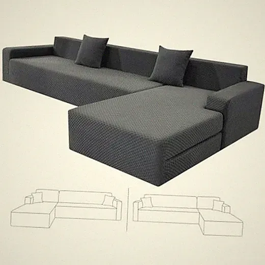 Sectional Couch Covers, Stretch Jacquard 3 Seat Sofa + 3 Seat Chaise Dark Grey