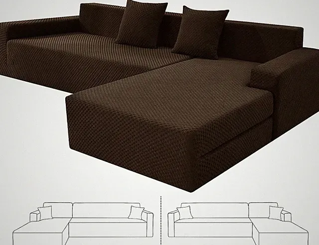 Sectional Couch Covers, Stretch Jacquard Slipcovers with Elastic Bottom for