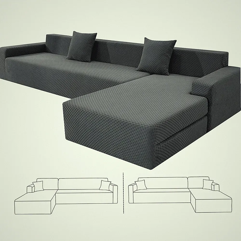 Sectional Couch Covers, Stretch Jacquard Slipcovers with Elastic Bottom for L...