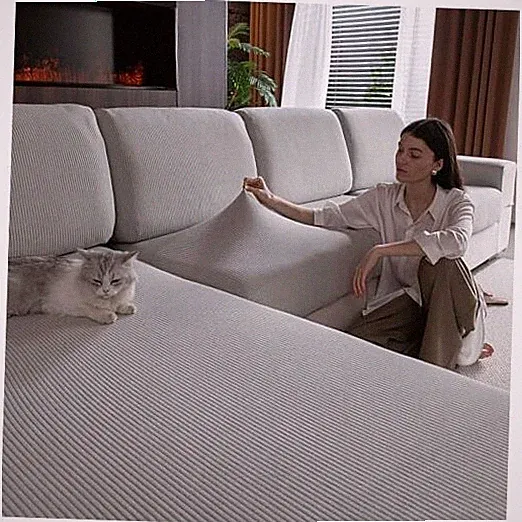 Sectional Couch Covers, Wear Resistant 3 Seat Covers S + 1 Chaise Light Gray