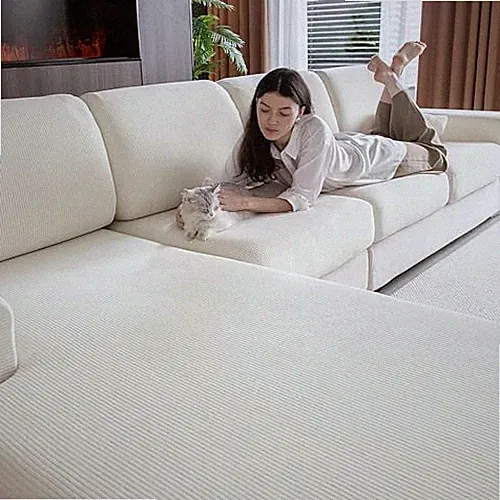 Sectional Couch Covers, Wear Resistant Stretch Sofa Covers 1 Back Cover Ivory