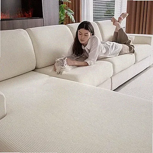 Sectional Couch Covers, Wear Resistant Stretch Sofa Covers 1 Back Cover Ivory