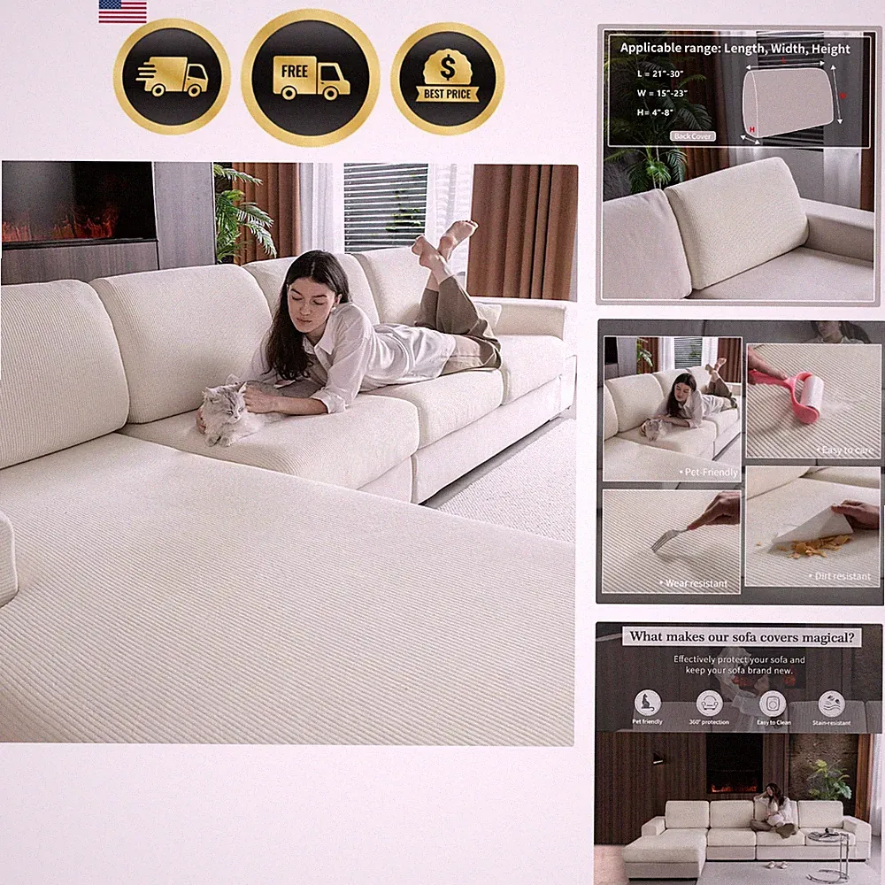 Sectional Couch Covers, Wear Resistant Stretch Sofa Covers Washable Soft Couc...