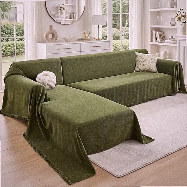 Sectional Couch Covers with Herringbone Pattern X-Large Green