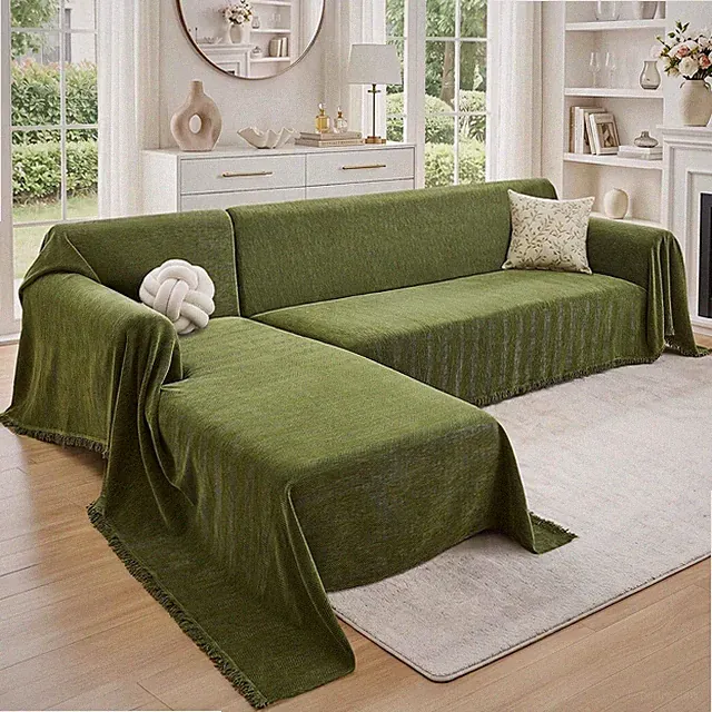 Sectional Couch Covers with Herringbone Pattern X-Large, Green | X-Large: 71" x