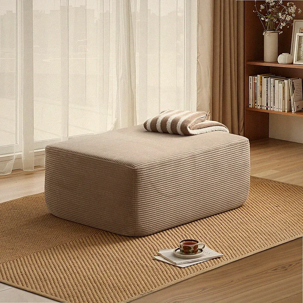 Sectional Couch Modular Sofa No Assembly Ottoman Plush Corduroy Beige