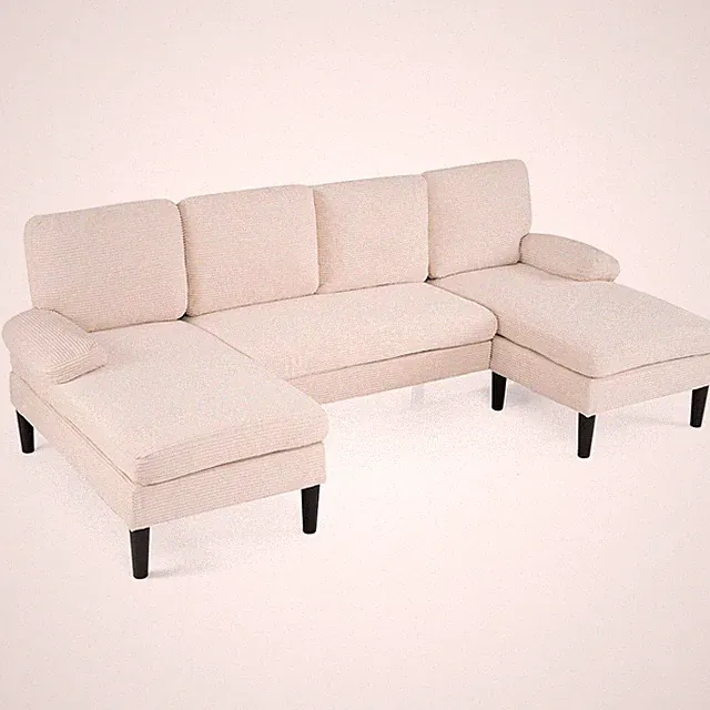 Sectional Couch, U-shaped Sofa w/Double Chaise, Padded Pillow Armrests for Home