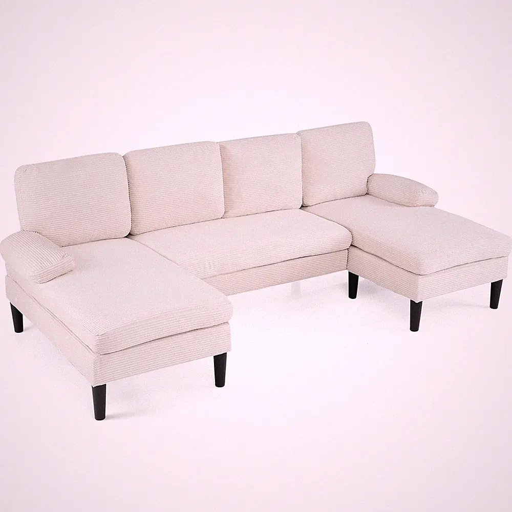 Sectional Couch, U-shaped Sofa w/Double Chaise, Padded Pillow Armrests for Home