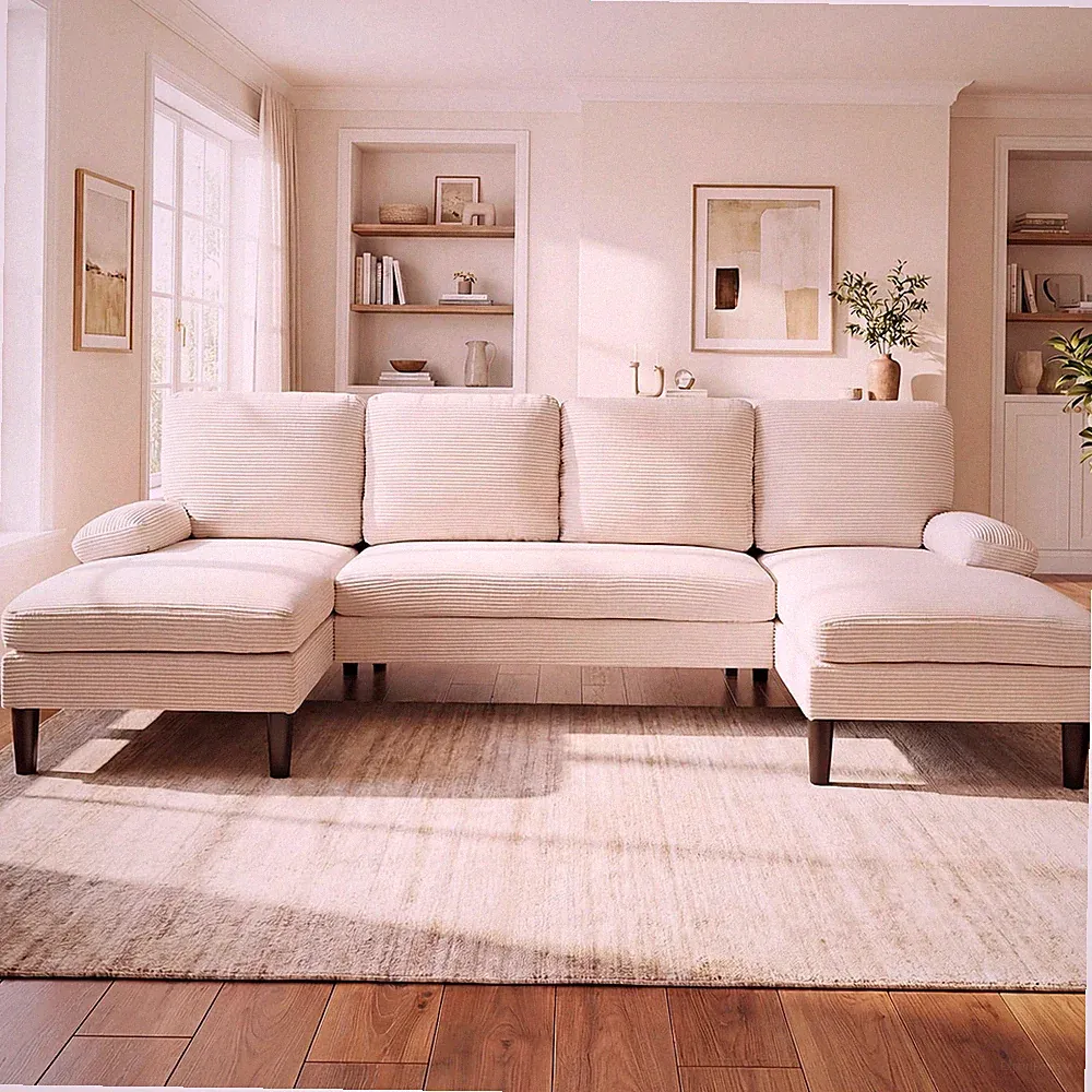 Sectional Couch, U-shaped Sofa w/Double Chaise, Pillow Armrests for Home