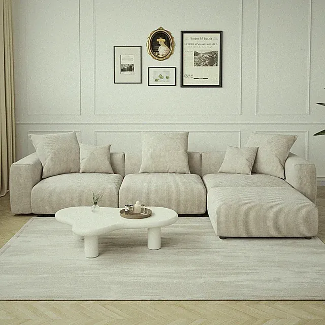 Sectional Couch with 5 Pillows, Luxurious Modular Sectional Couch with Chaise Ot