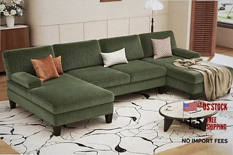 Sectional Couches for Living Room 108" U-Shaped Modular Sofa Convertible Green