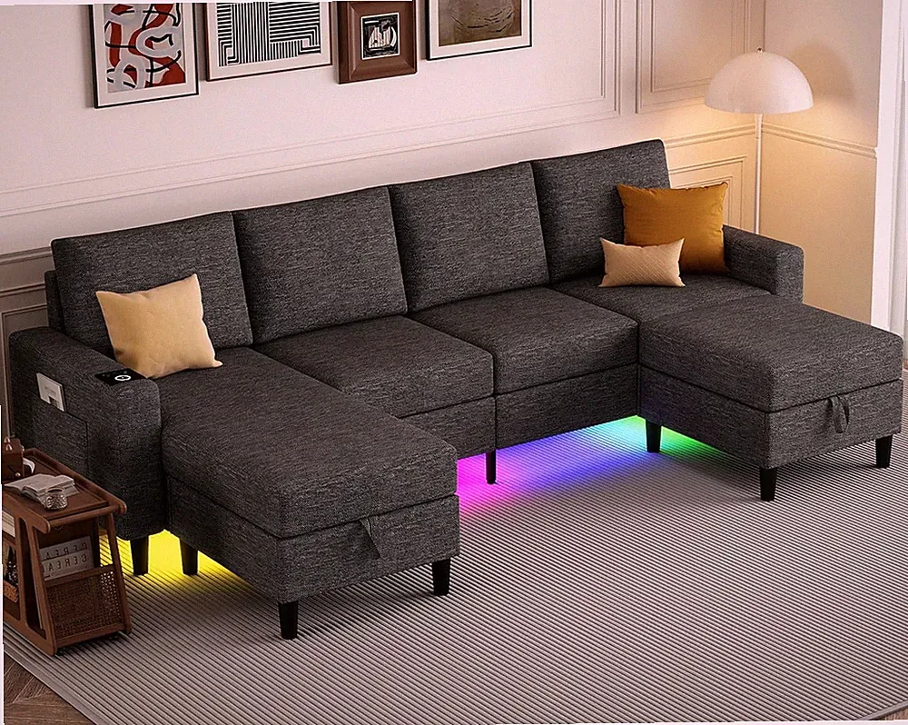 Sectional Couches for Living Room, 4 Seat Sectional Sofa with Smart Module-Wirel