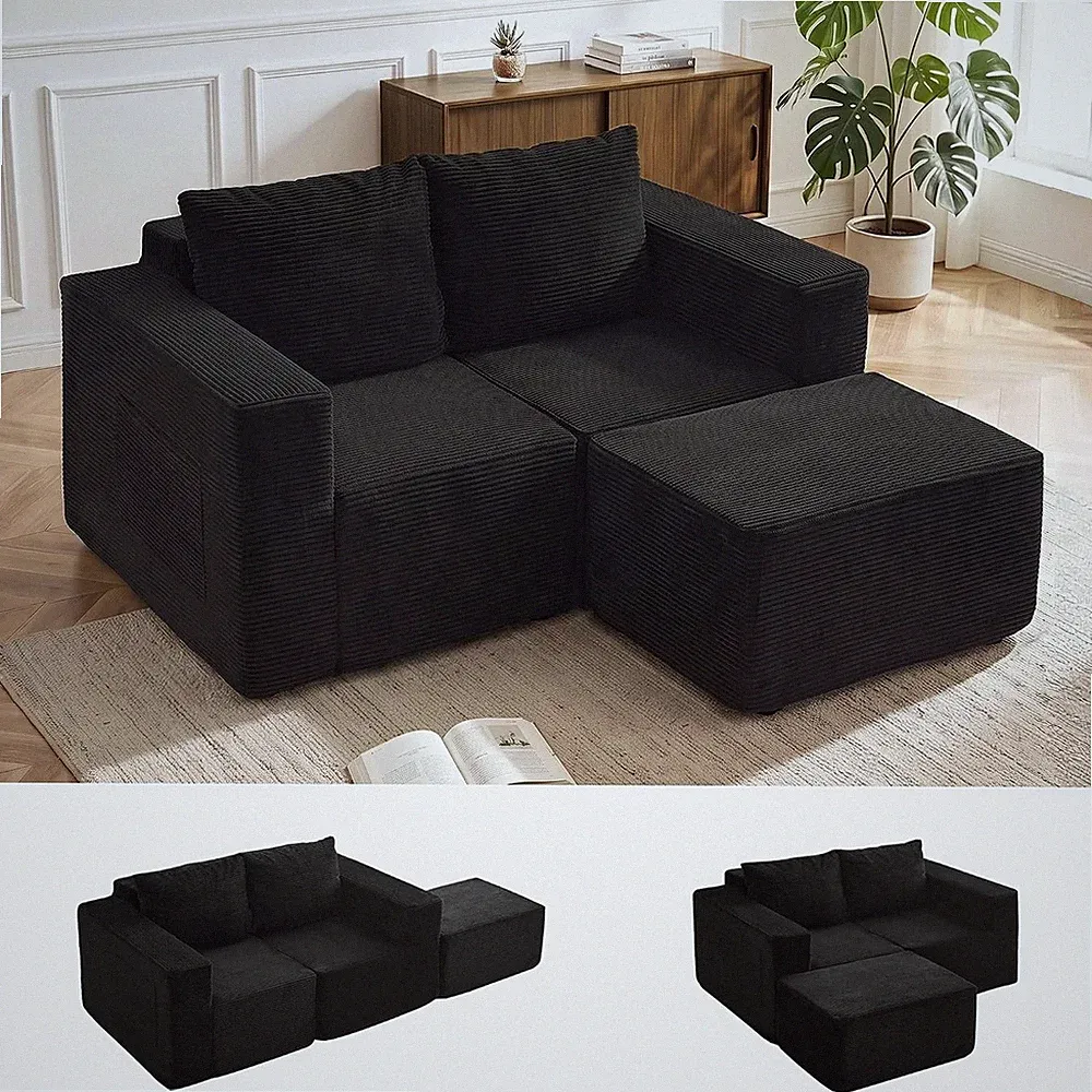 Sectional Couches for Living Room, Boneless Couch with Ottoman