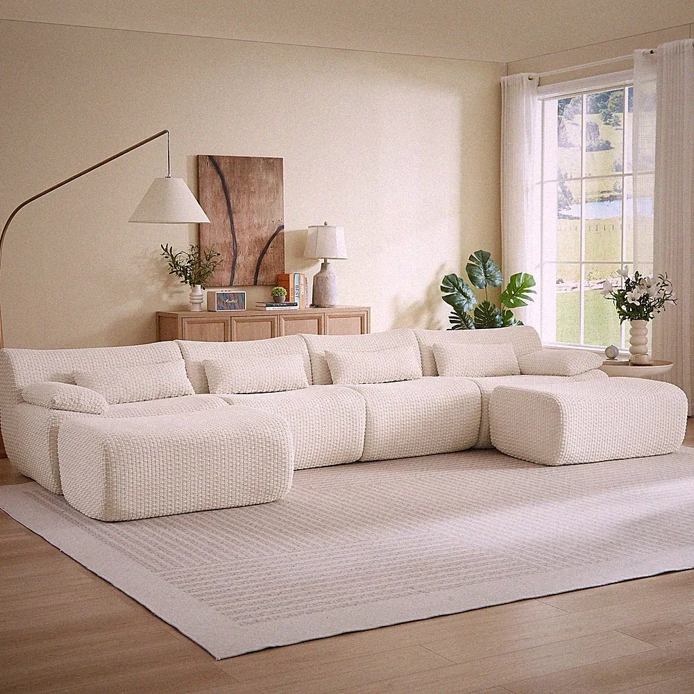 Sectional Couches for Living Room, Convertible U-Shape Couch with Ottoma
