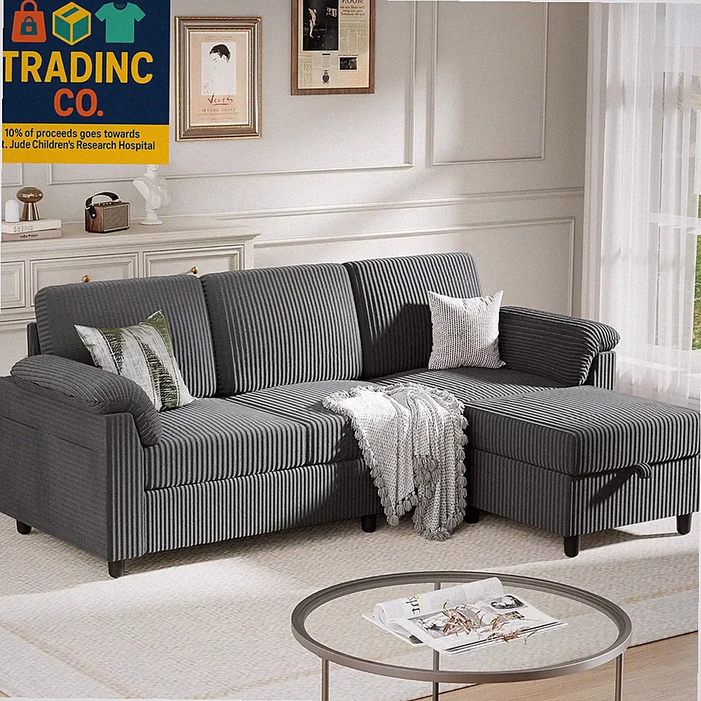 Sectional Couches for Living Room, L Shaped Couch with Side Storage Pockage, Com