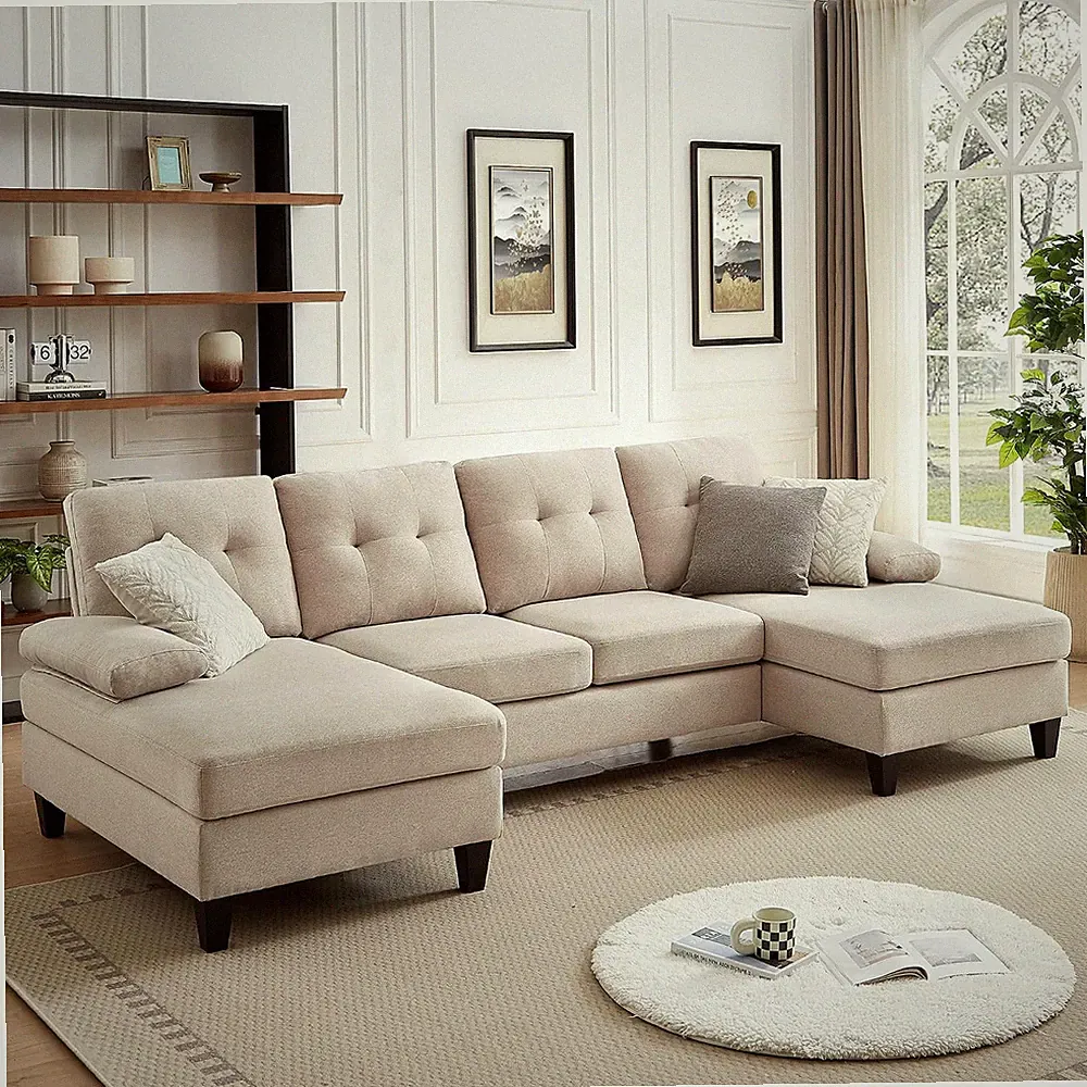 Sectional Couches for Living Room, Modern Linen Fibre U Shaped Sofa Couch with D