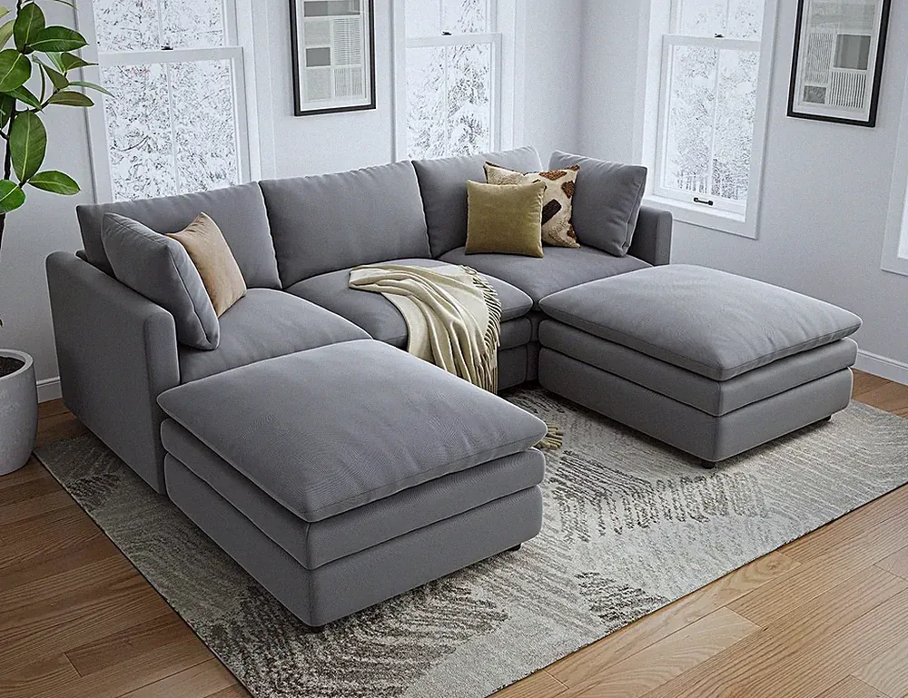 Sectional Couches for Living Room U Shaped Cloud Couch with Ottoman Deep Plush 5