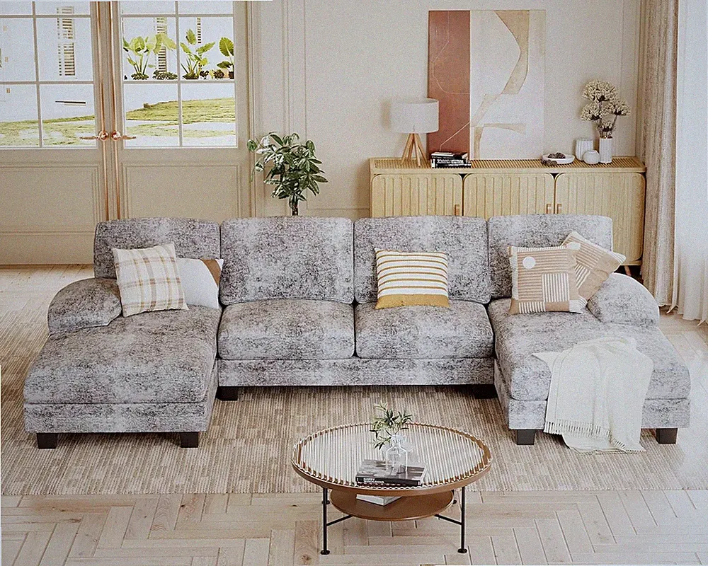 Sectional Couches for Living Room, U Shaped Couch with Chenille Fabric, 4 Seat M