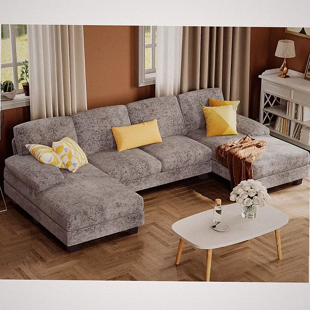 Sectional Couches for Living Room, U-Shaped Sofa Couch with Linen Fabric, 4 S...