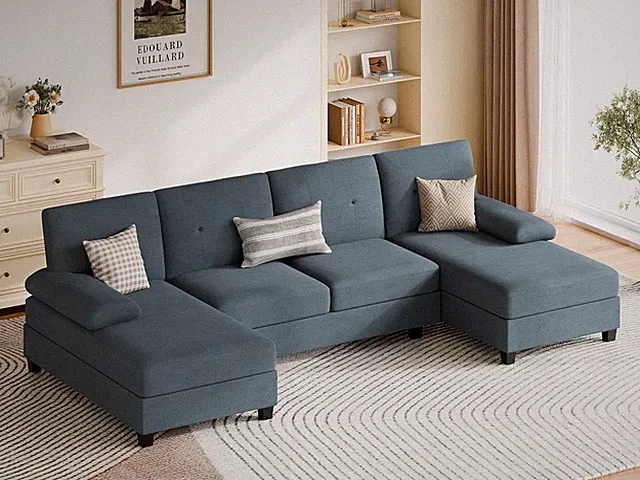 Sectional Couches for Living Room, U-Shaped Sofa with Chaise, 4-seat Large
