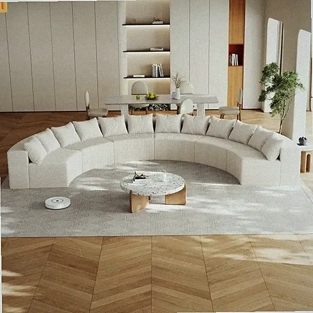 Sectional Curved Modular Corduroy Beige 6 Sections 12 Pillows