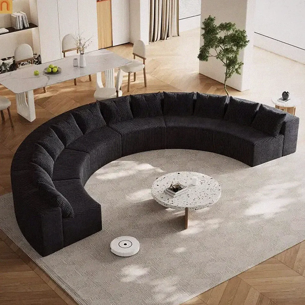 Sectional Curved Modular Corduroy Black 6 Sections 12 Pillows