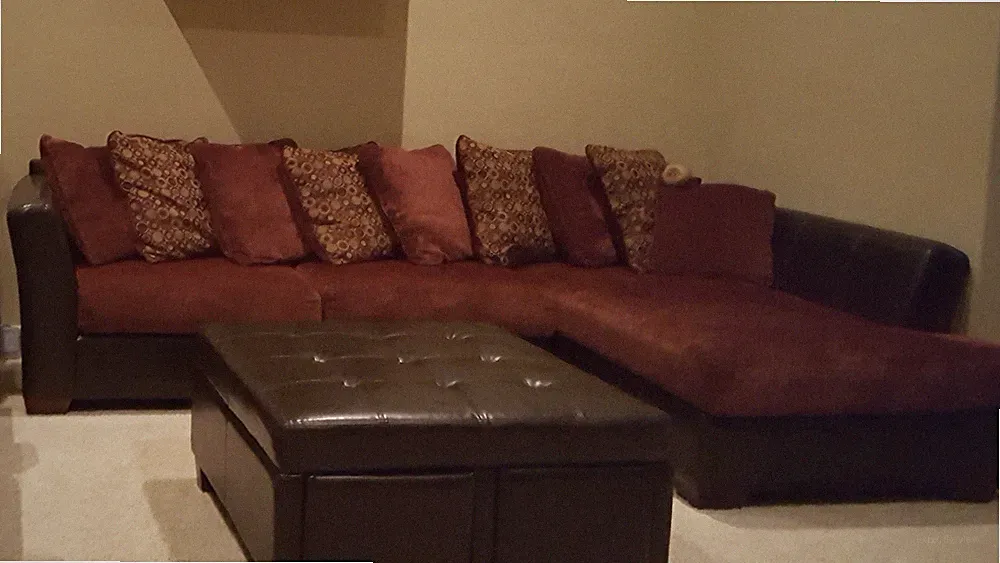Sectional Leather Fabric Couch Sofa In Excellent Condition ••PICK UP ONLY