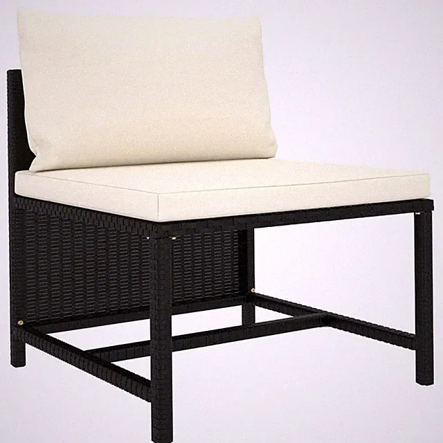Sectional Middle Sofa with Cushions Black Poly Rattan