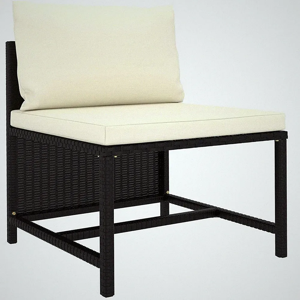 Sectional Middle Sofa with Cushions Black Poly Rattan
