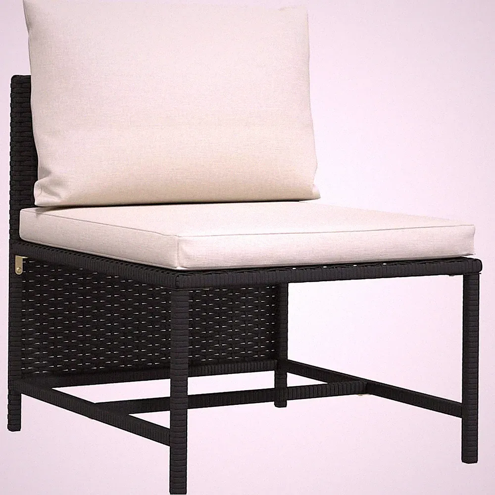 Sectional Middle Sofa With Cushions Black Poly Rattan