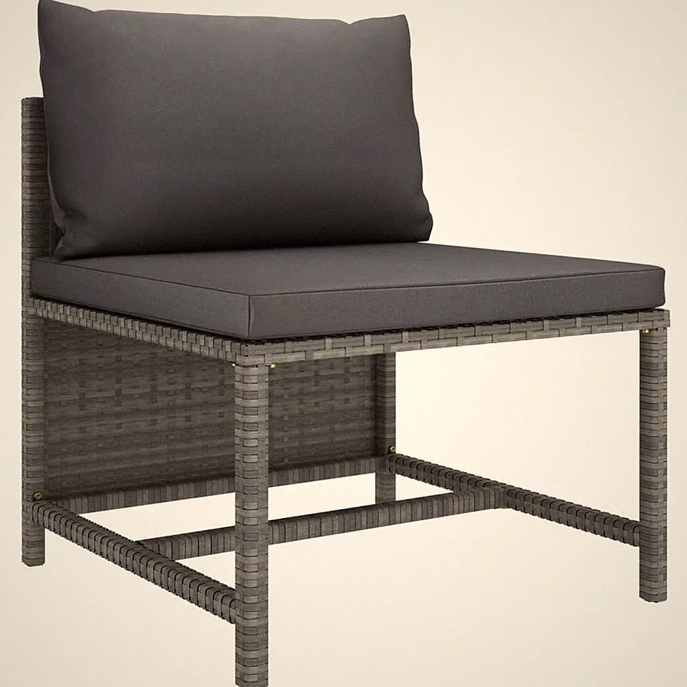 Sectional Middle Sofa with Cushions Gray Poly Rattan