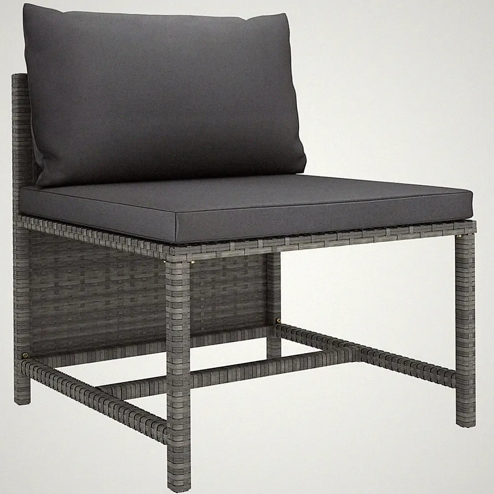 Sectional Middle Sofa with Cushions Gray Poly Rattan