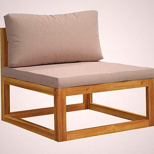 Sectional Middle Sofa with Cushions Solid Acacia Wood Natural