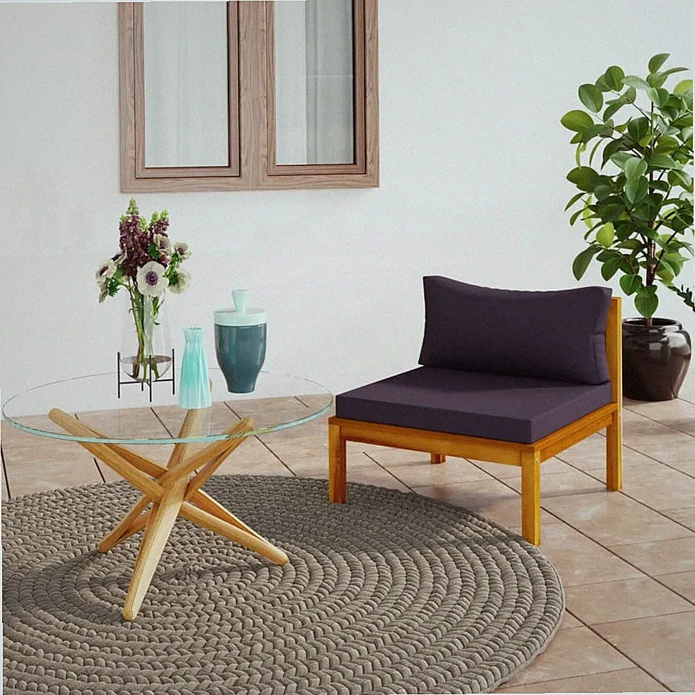 Sectional Middle Sofa with Dark Gray Cushions Solid Acacia Wood
