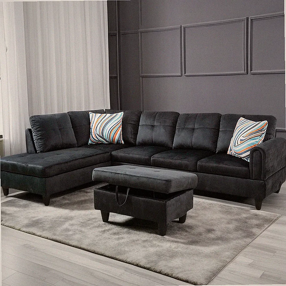 Sectional Modern Sofa Set Couch Microsuede Reversible Chaise With Ottoman