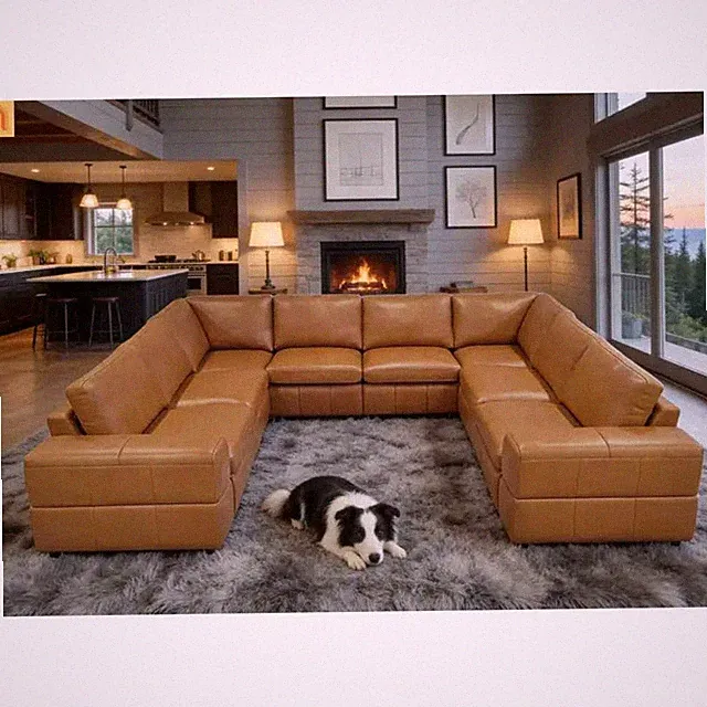 Sectional Modular Leather Match Ginger Square Arm 8-Seat 131in