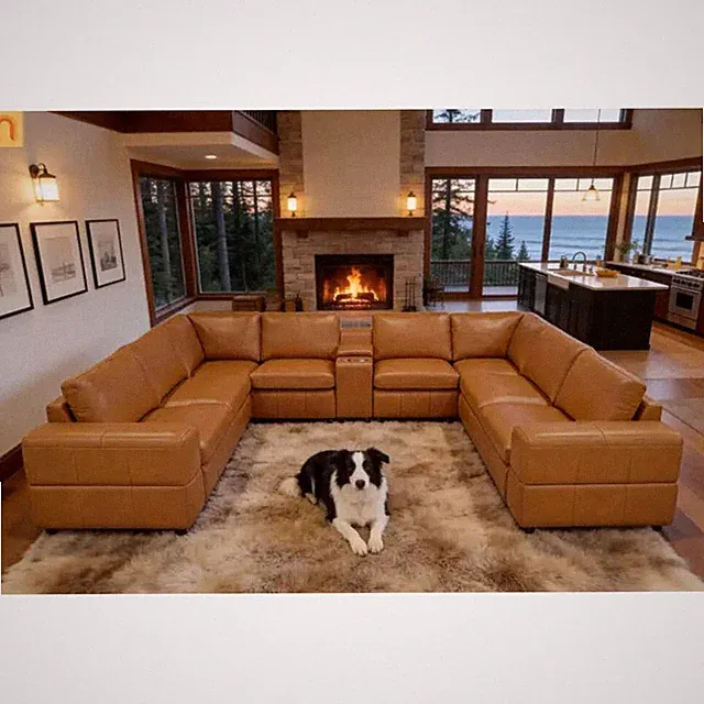 Sectional Modular Leather Match Ginger Square Arm 8-Seat 143in