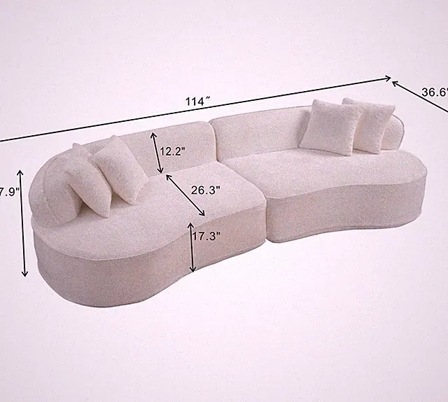 Sectional Modular Sofa Couch Curved 4-Seater Sofa, Oversized Boneless Floor Sofa