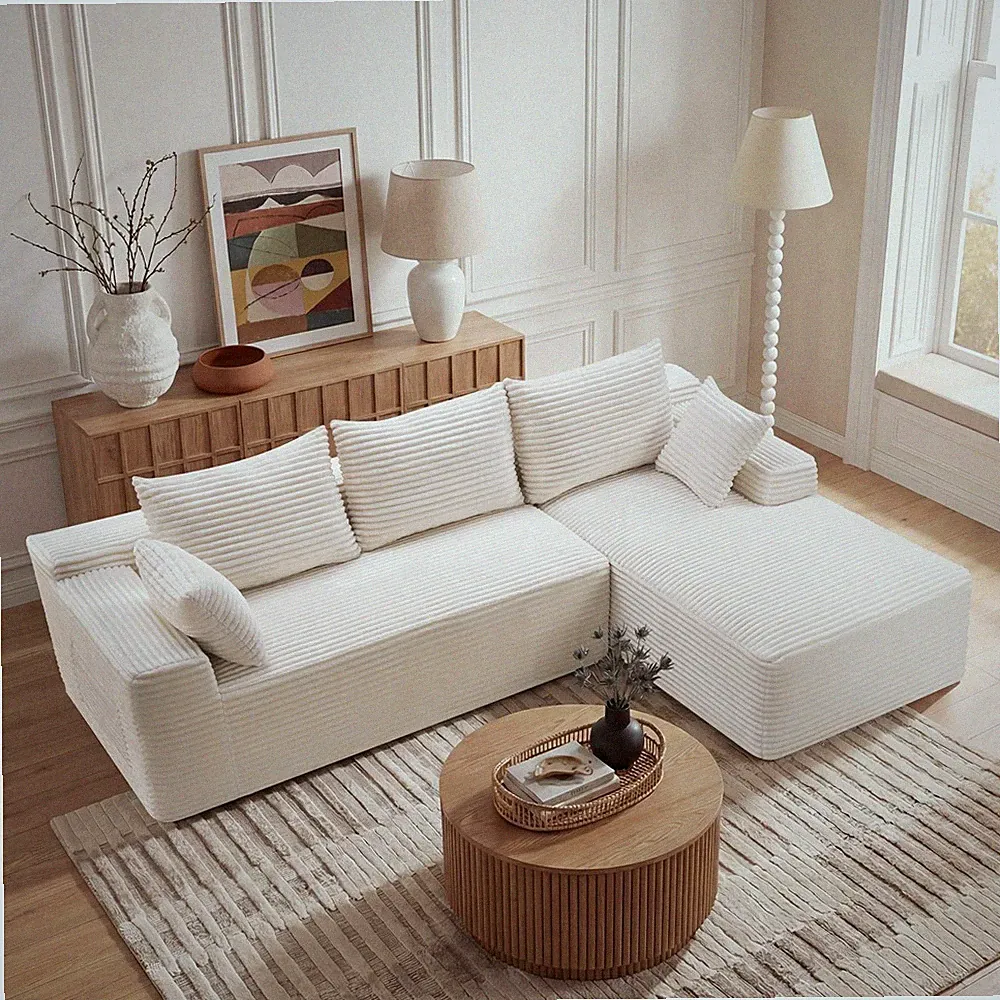 Sectional Modular Sofa Couch with Right Chaise, 3 Seater Boneless Sofa Lounge