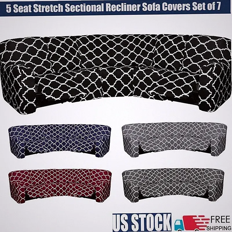 Sectional Recliner Couch Covers 5 Seat Stretch Corner Reclining Sofa Cover
