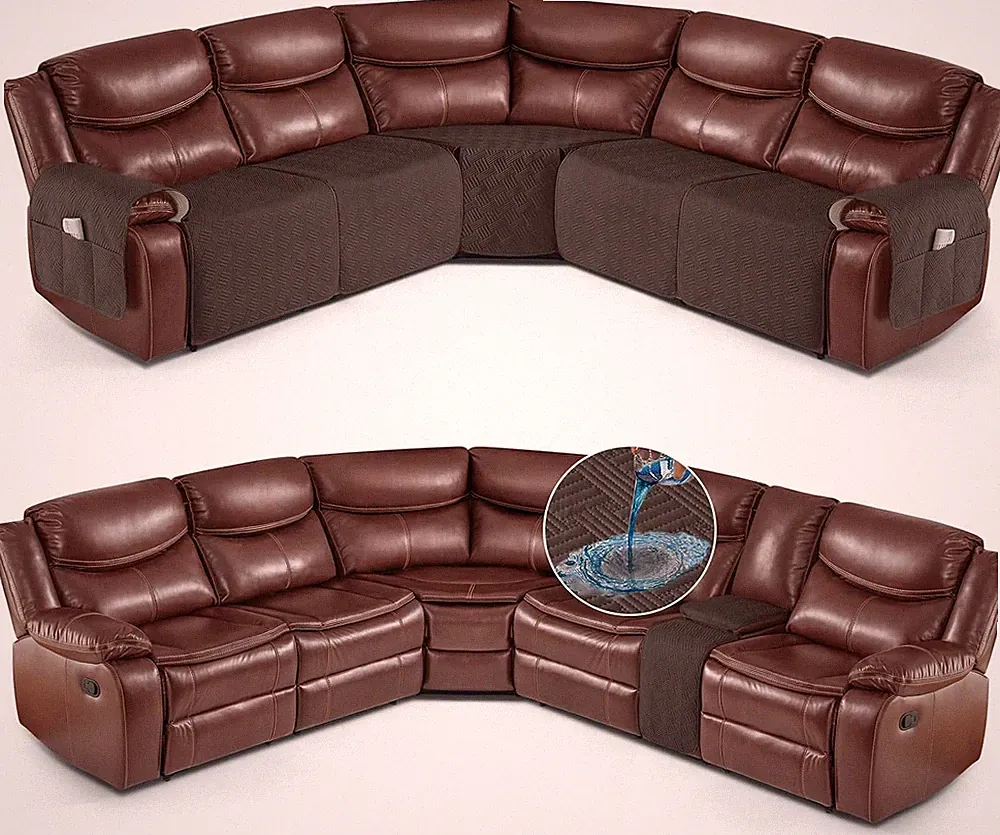 Sectional Recliner Couch Covers + Console Cover, Chocolate